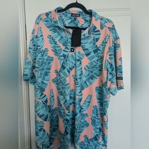 NWT Bad Birdie Dri-Fit Tropical Hawaiian Print Golf Shirt Polo